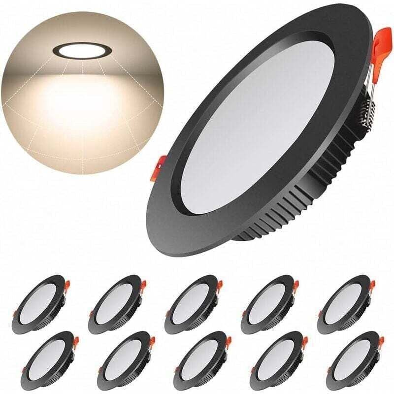 Einbau-Wand- und Deckenstrahler, 10er-Pack, extraflache schwarze LED-Strahler, 500 Lumen, 7-W-runde Einbau-LEDs (entspri...