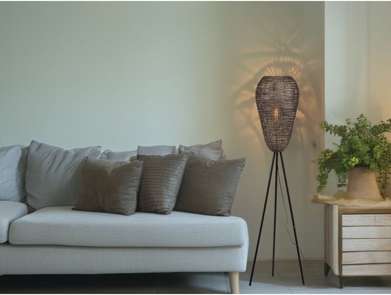 Meinewunschleuchte - Orientalische led Tripod Stehleuchte aus Metallgeflecht in Altmessing, h: 140cm