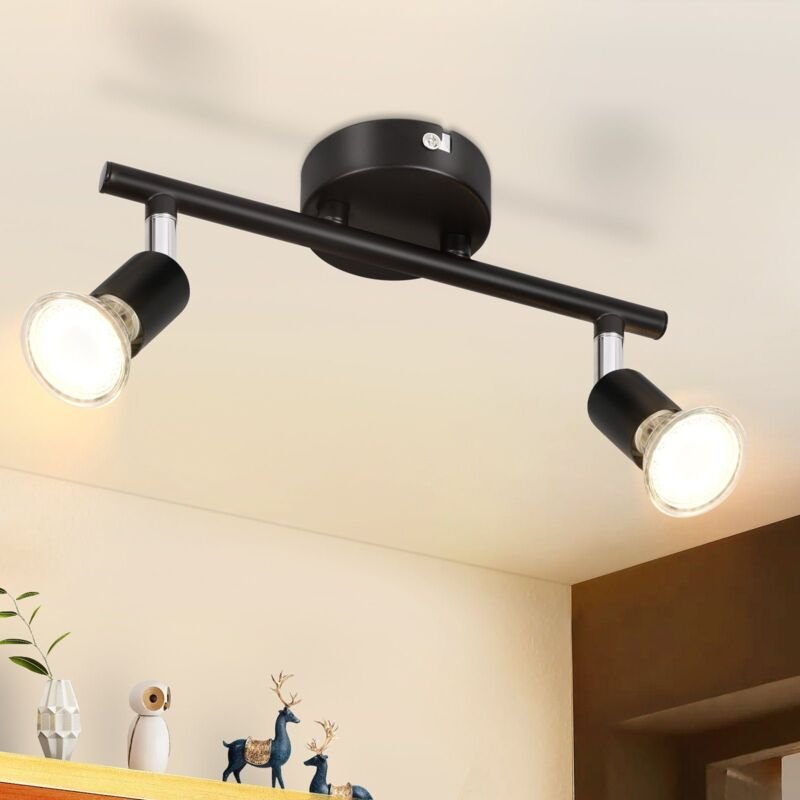 Deckenstrahler Schwarz 2 Flammig Deckenleuchte - Deckenspots GU10 Schwenkbar 330° Drehbar Deckenlampe Modern Metall Spot...