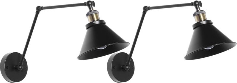 Wandleuchte Schwarz Metall 2er Set mit langem Schwenkarm verstellbar Trichterform Industrie Look