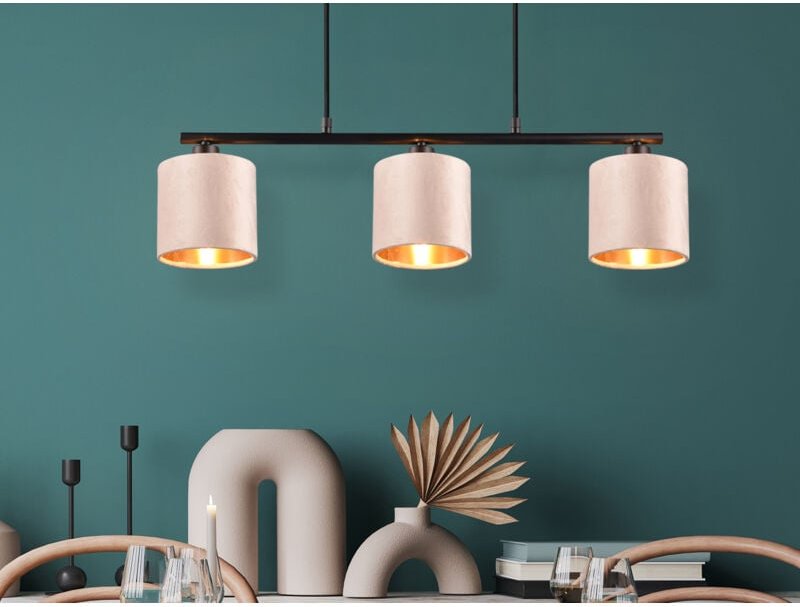 Trio Lighting - Pendelleuchte julieta 3-flammig Samt Lampenschirme Beige Gold, Breite 66cm