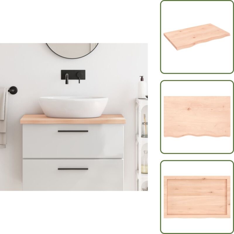The Living Store Waschtischplatte 80x50x(2-4) cm Massivholz Unbehandelt - Eichenholz Waschtischplatte