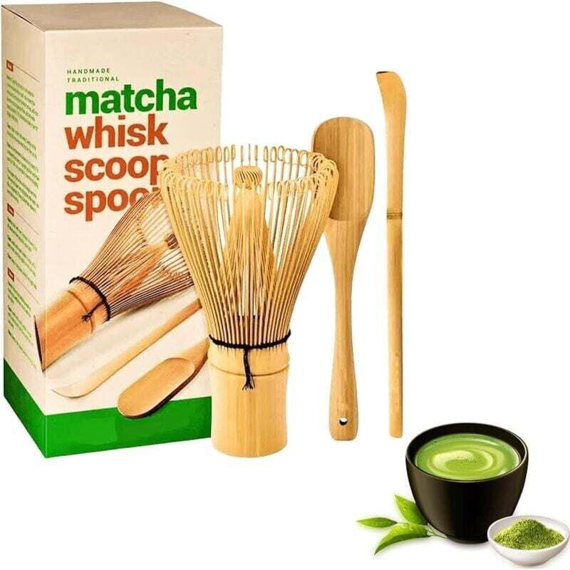 Ulisem 3er-Set Matcha-Schneebesen 100 Zinken – Traditioneller Matcha-Schneebesen – Traditioneller Löffel – Grüner Tee – ...