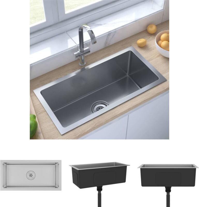 The Living Store Handgemachte Einbauspüle Edelstahl - Küchenspülen & Spülbecken - Silber