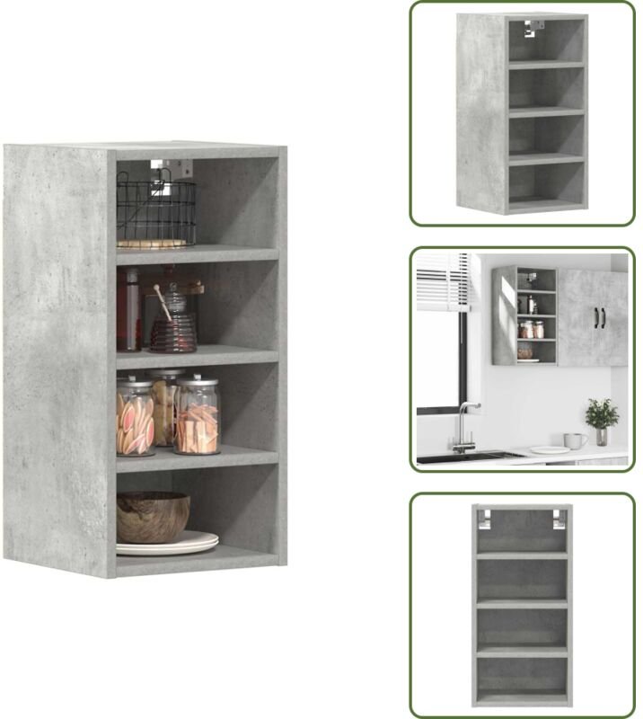 The Living Store Hängeschrank Riga Betongrau 30x29,5x60 cm Holzwerkstoff - Küchenregal