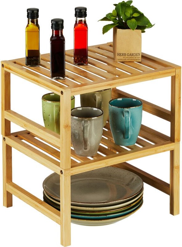 Schrankeinsatz, 2er Set, Bambus, HxBxT: 20 x 35,5 x 30,5 cm, Regaleinsatz für Arbeitsplatte & Schrank, natur - Relaxdays