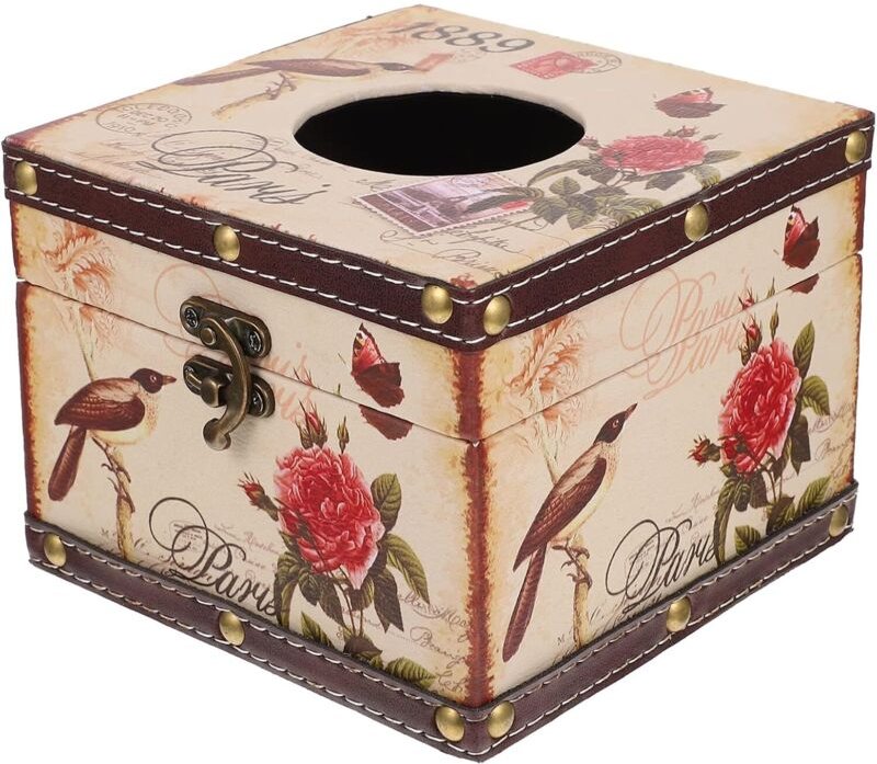 Heimdekoration, Krippendekoration, Vintage-Taschentuchhalter, quadratischer Taschentuchbox-Abdeckungspapier, Rosenblüten...