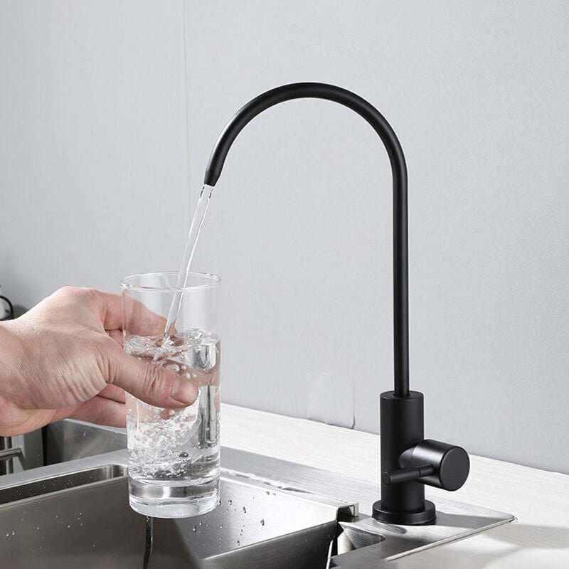 Hochwertiger schwarzer Küchenhahn aus Edelstahl, 360° schwenkbarer Wasserhahn für kaltes Trinkwasser, glattes, spritzwas...