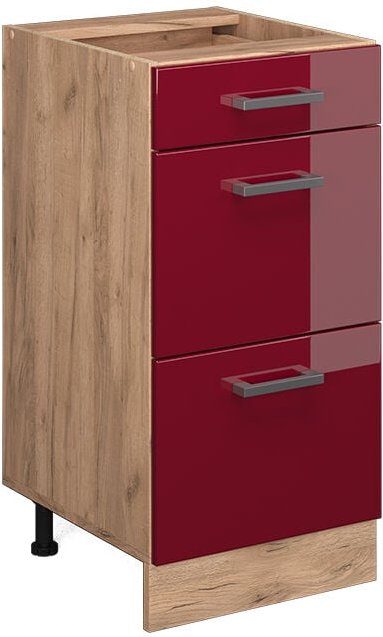 Thumbnail - Küchenunterschrank R-Line, Bordeaux Hochglanz, 40 cm mit Schubladen, ohne Arbeitsplatte Vicco