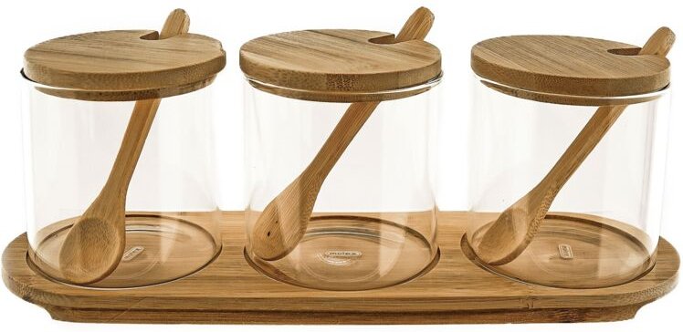 Mulex - Praktische Vorratsbehälter aus Glas mit Holzplatte, Holzdeckel & Holzlöffel