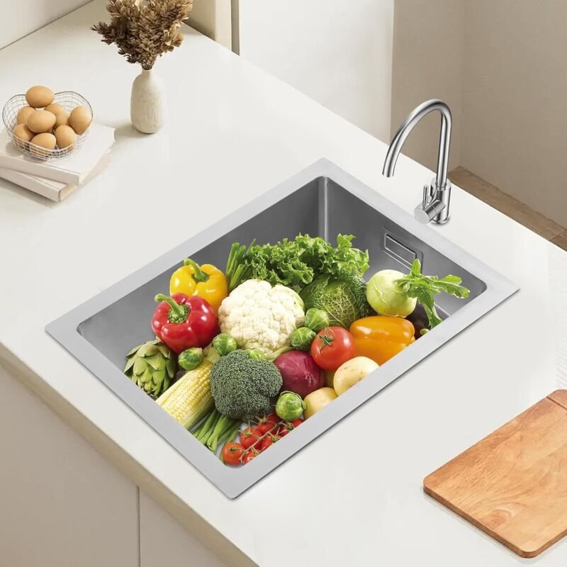 Spülbecken Edelstahl 40x30cm Einbauspüle 1 Becken mit Überlauf, Kondensationsschutz & Schalldämmung, Küchenspüle für Unt...