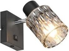 Wandlampe Wandstrahler Flurleuchte Metall schwarz matt Schalter Glas Rauch H16cm