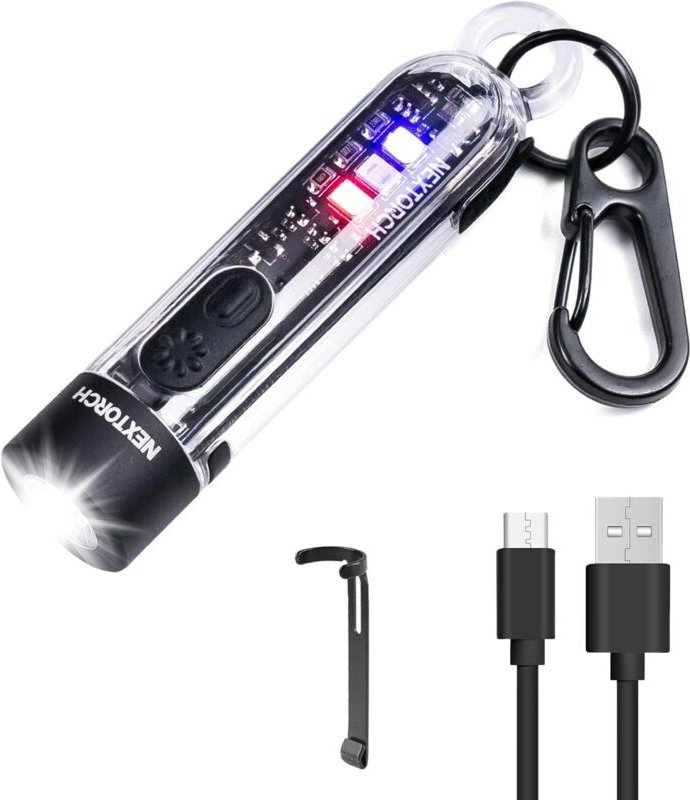Schlüsselanhänger-Taschenlampe, 700 Lumen, wiederaufladbar, EDC, helle Taschenlampe mit 405 nm UV-Taschenlampe, rotes un...