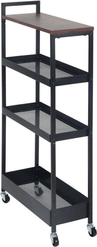 Relaxdays Nischenwagen, 4 Ebenen, Industrial-Design, HBT: 98 x 20 x 50 cm, Bad, Küche, Metall, Rollwagen, braun/schwarz