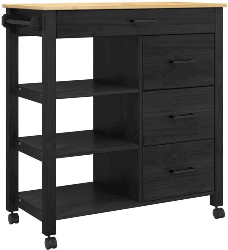 Küchentrolley Schwarz 88,5 x 40 x 84 cm Massivholz Kiefer vidaXL
