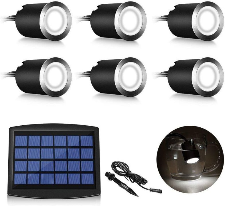 Set mit 6 Solar-LED-Einbaustrahlern für den Außenbereich, IP67, wasserdicht, 0,2 w, ø 32 mm, innen außen, Terrasse, Küch...