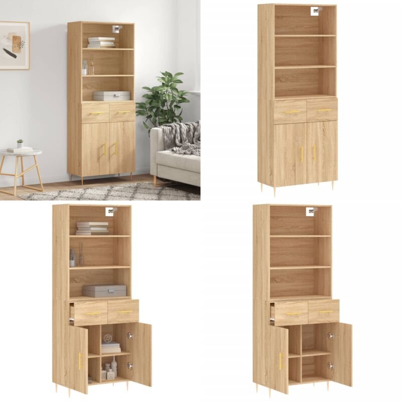 Highboard Sonoma-Eiche 69,5x34x180 cm Holzwerkstoff - Sideboard - Hochschrank - Wohnraumgestaltung - Eiche Dekor - Holzw...