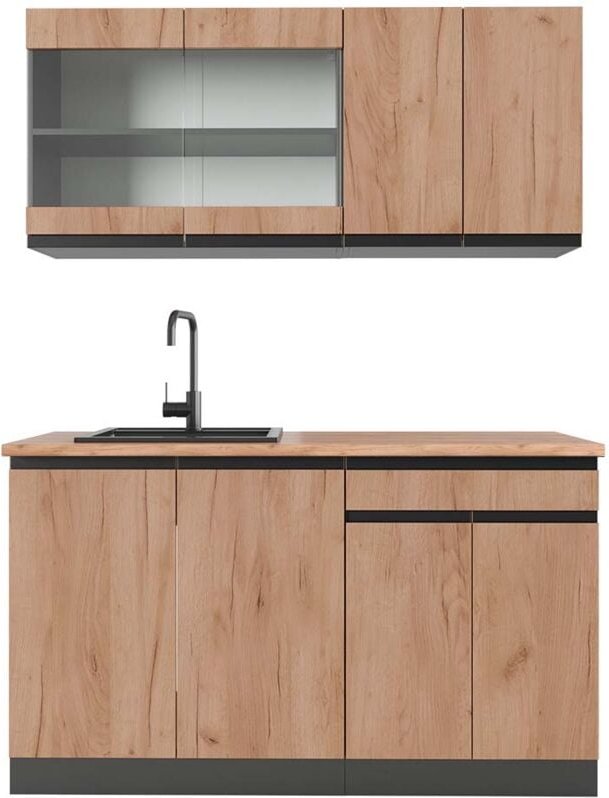 Thumbnail - Vicco - Singleküche R-Line, Goldkraft Eiche/Anthrazit, 140 cm , ap Eiche