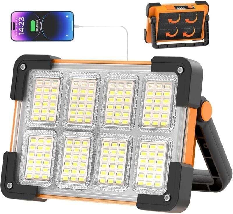 100 w wiederaufladbarer LED-Flutlichtstrahler, tragbarer Solar- und wiederaufladbarer Akku-LED-Baustellenstrahler, 4 Mod...