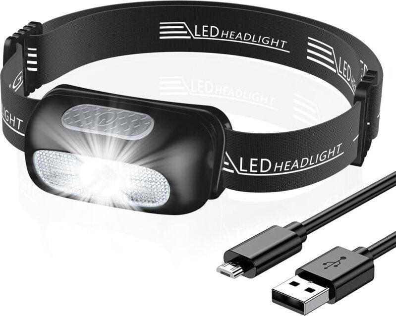 Jalleria - Stirnlampe, ultrastarke LED-Stirnlampe mit 5 Beleuchtungsmodi, IPX4 wasserdicht, tragbare wiederaufladbare St...