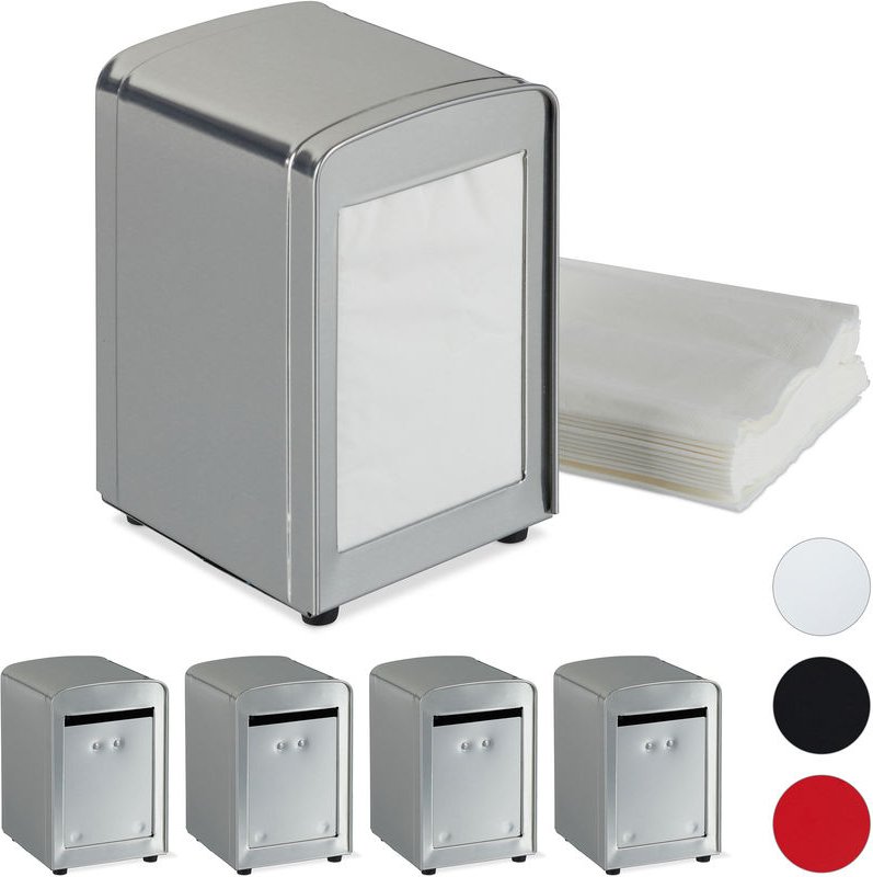 Thumbnail - 5 x Serviettenspender Retro, Metall, kleine Gastro Serviettenhalter für Eisdiele, Café, Bistro, HBT: 15x9,5x11, silber