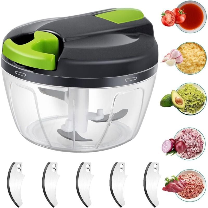 Zwiebelhacker mit 3 Edelstahlklingen, manueller Zwiebelschneider mit 3 Edelstahlklingen, manueller Mixer-Knoblauchschnei...