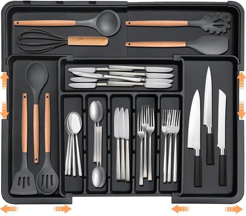 Erweiterbarer Küchenschubladen-Organizer – verstellbarer Besteckkasten, Besteckorganizer zur Aufbewahrung von Löffeln un...