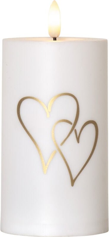 Star Trading - led Kerze Flamme Heart, Weiß, Goldene Herzen, Timer, Batterie, Dämmerungssensor, Warmweiß, Außenbereich, ...