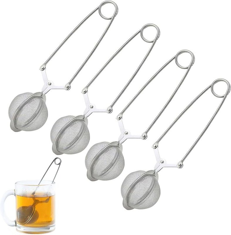 4 Stück Teezange, Teesieb für Losen Tee, Rostfreier Teefilter & Tea Infuser (Silber)