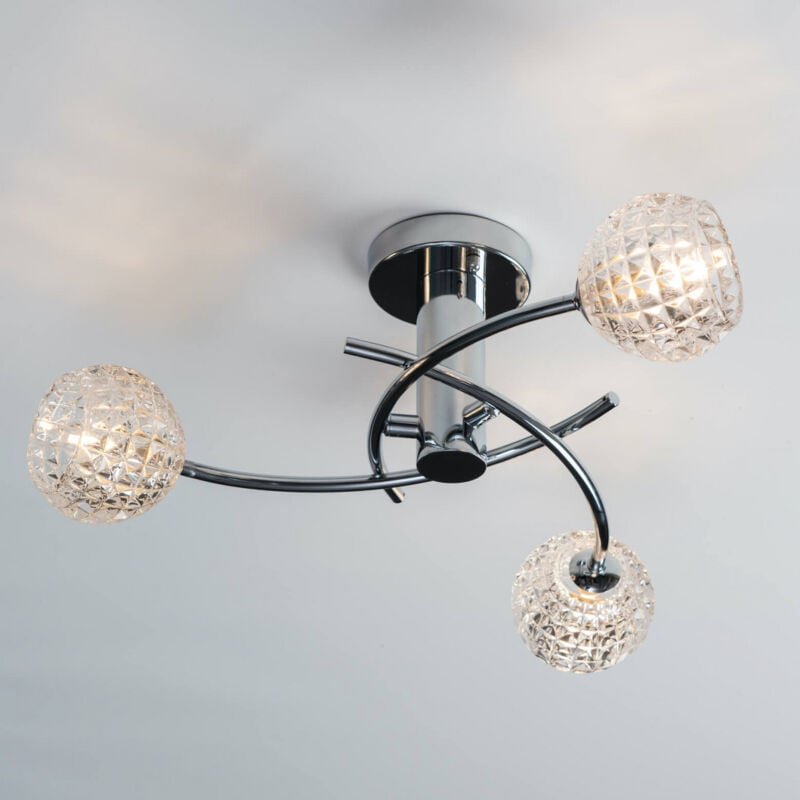 Kosilum - Design-Deckenleuchte mit 3 transparenten Kugeln mit grafischen Motiven - Salvati