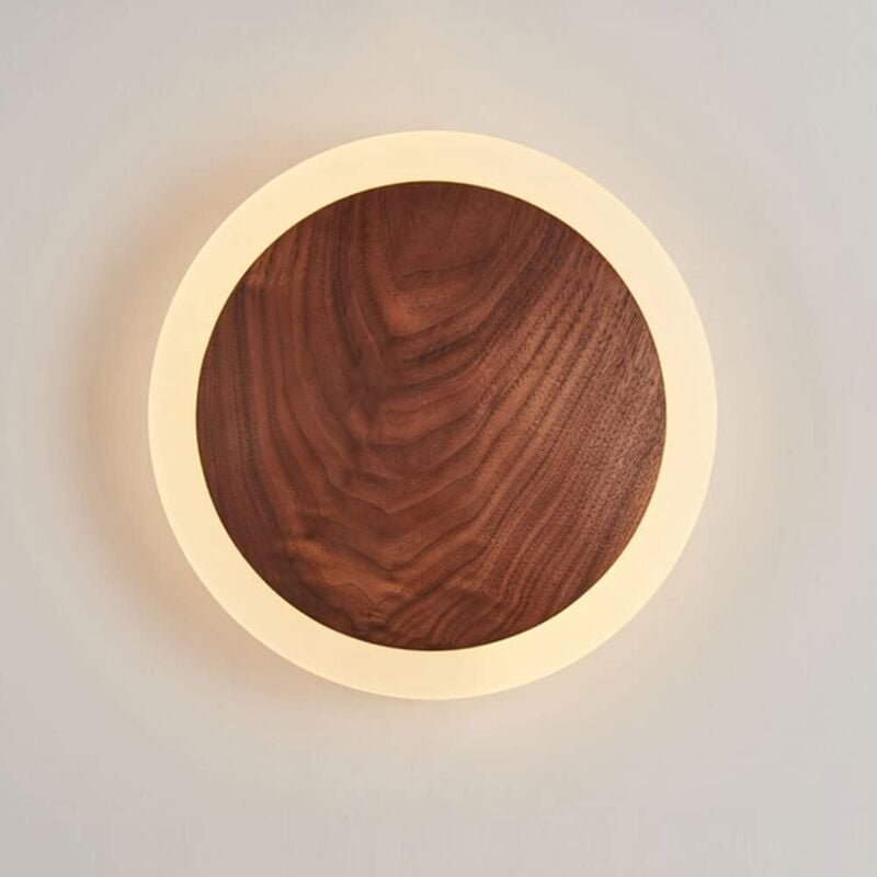 Applique Murale Nordique en Noyer Applique Murale Ronde en Bois Massif Applique Murale De Tête De Lit avec Abat-Jour en ...