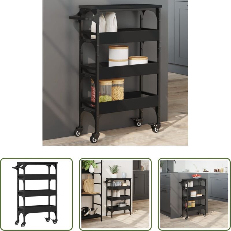 Holzwerkstoff - Küchenwagen Schwarz 53x20x76 cm Holzwerkstoff