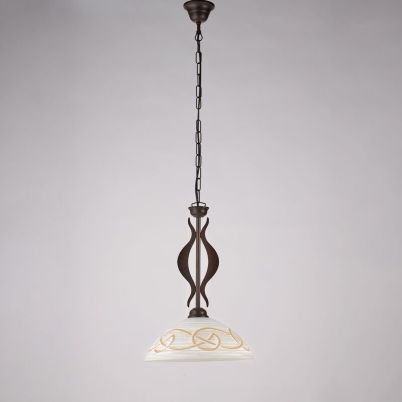 Bilbao – Kronleuchter schwarz, Rostoptik, Glas weiß/bernstein Ø30, Ø30, 1-flammig – BL324-1-RG - Belight