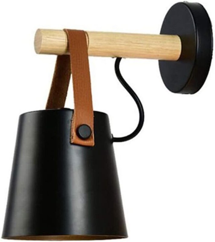 Wandleuchte für den Innenbereich, Holz-Leder-Gürtel, E27-Wandfassung, Vintage-Wandleuchte, Retro-Wandbeleuchtung für Flu...