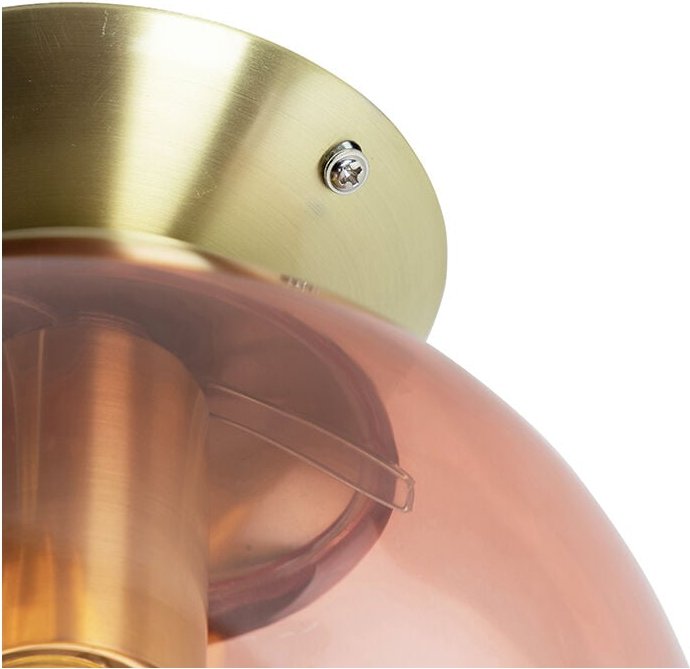 Art Deco Deckenlampe Messing mit rosa Glas - Pallon