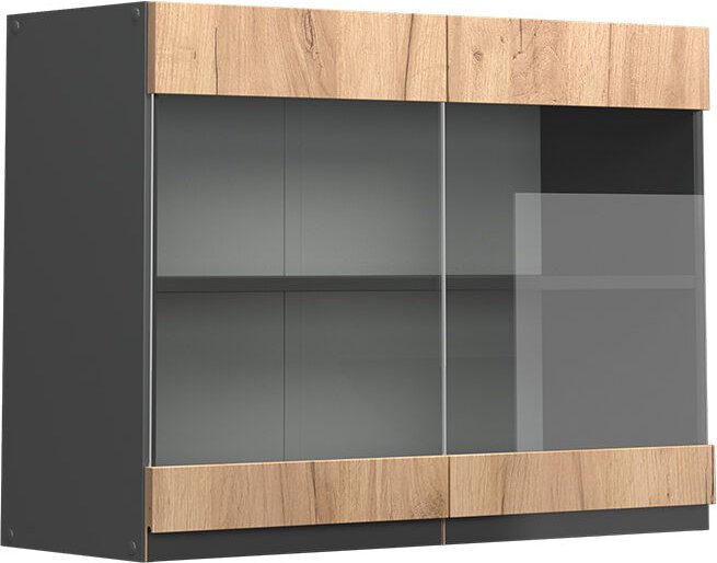 Thumbnail - Küchenglasschrank R-Line, Goldkraft Eiche, 80 cm J-Shape, Vicco