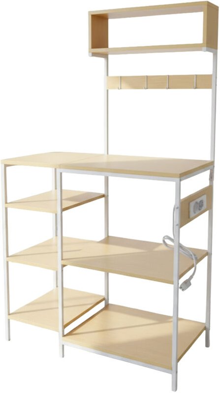 Relaxdays Küchenregal mit Steckdose & USB, HBT: 151x82x40 cm, Mikrowellen-Regal, Holzoptik, offen, Metall, natur/weiß