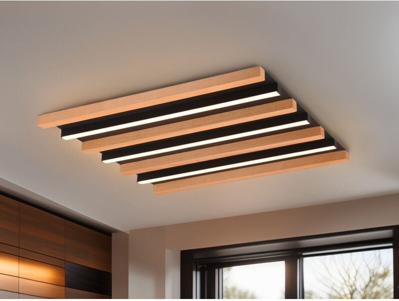 Dimmbare led Deckenleuchte fontana mit Naturholz, Quadrat 46cm