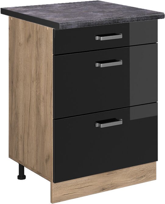 Thumbnail - Küchenunterschrank R-Line, Schwarz Hochglanz, 60 cm mit Schubladen, ap Anthrazit Vicco