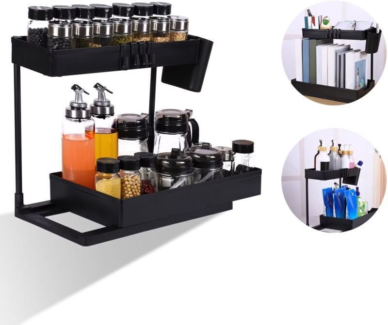 Abtropfkorb für Spülbecken, Unterschrank mit ausziehbarer Schublade, 2-stöckiger Unterschrank mit 4 Haken, Unterschrank ...