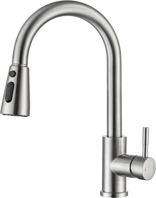 Küchenarmatur mit Einhebelmischer in gebürstetem Nickel mit ausziehbarer Brause, modernes und gewerbliches Design, aus E...