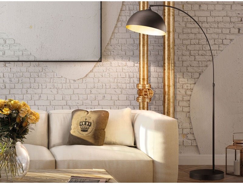 Bogenleuchte leitung mit Lampenschirm Schwarz Gold, Höhe 200cm