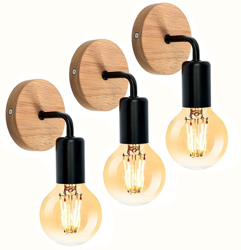 Wandlampe Vintage aus Holz Metall Wandleuchte Schlichte E27 Industrielle für Flur Wohnzimmer Schlafzimmer Esszimmer - Oh...