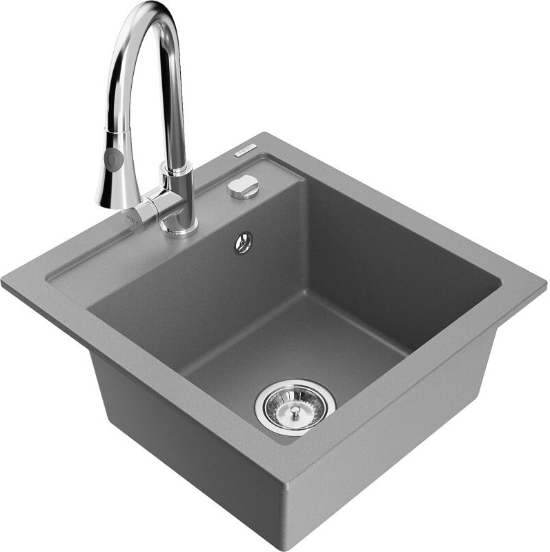 Vito 1-Becken-Granit-Spüle mit Mischbatterie Elia, Grau - 6503-71-670101-00 - Mexen