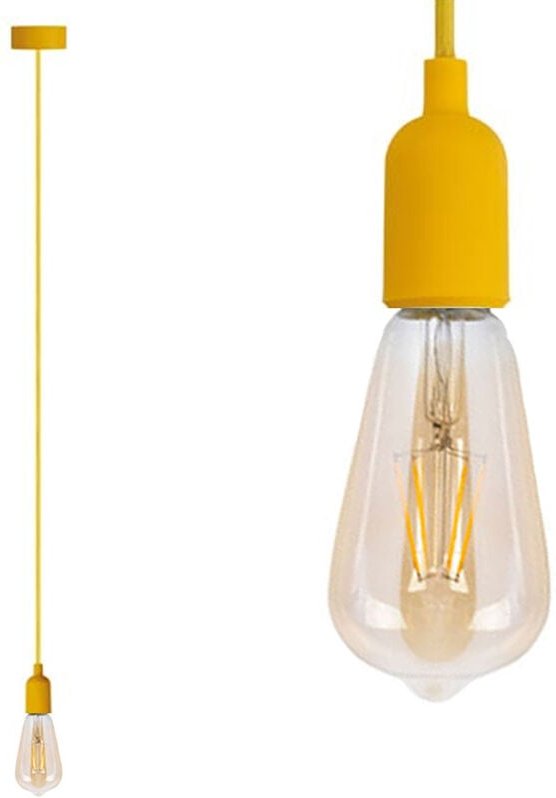 Schnurpendel Hängeleuchte Textil gelb mit E27 Filament LED, Ø 8,5cm