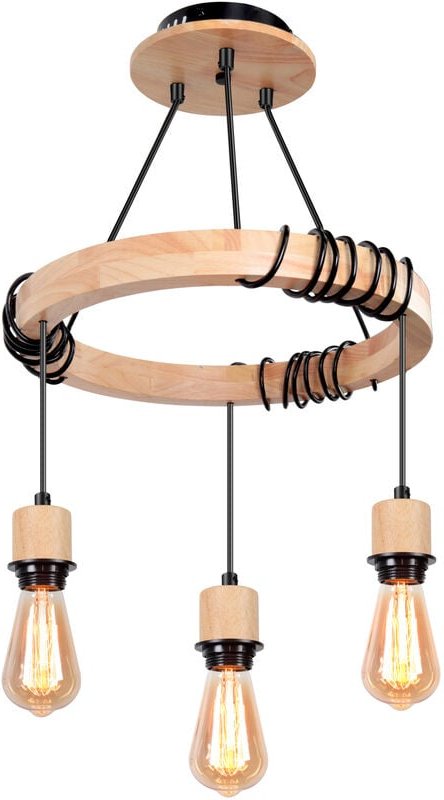 Axhup - Pendelleuchte In Holz - Stil Industriell Retro - Verstellbare Kordel Schwarz - 3 Flammige - Wohnzimmer Schlafzim...