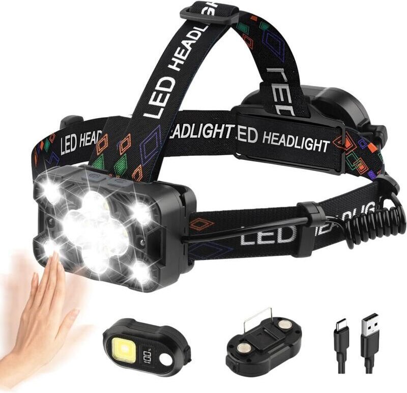 Vtizikl Lampe Frontale LED Ultra Puissante Rechargeable avec Feu Arrière Amovible, 9 Modes pour Capteur de Mouvement, Aj...