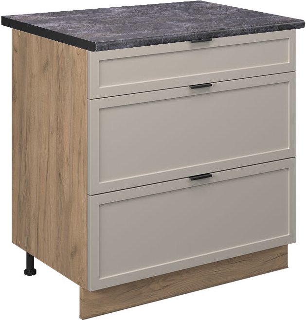 Küchenunterschrank Fame-Line, GrauBeige, 80 cm mit 3 Schubladen, AP Anthrazit, Vicco