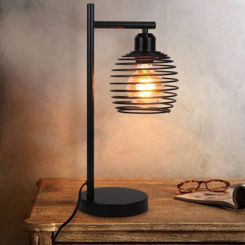 Thumbnail - Tischlampe Vintage Nachttischlampe E27 - Schwarz Schlafzimmer industrial Tischleuchte aus Metall Max. 60W Retro Schreibt...