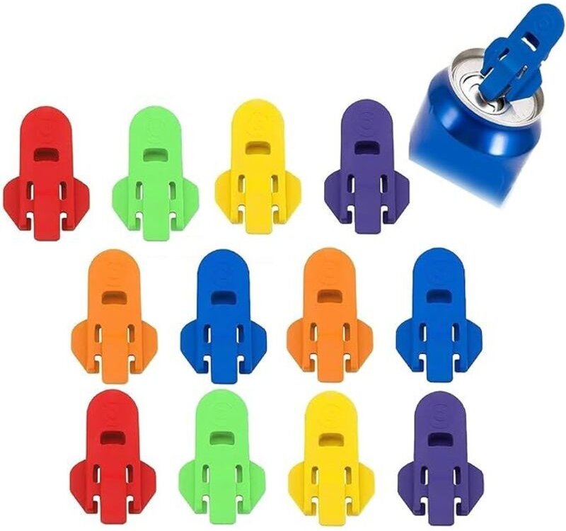 12 leicht zu öffnende Dosen, Dosenöffner für Bier und Limonade sowie Dosenschutzhüllen, Schutzetiketten für Dosen, farbi...